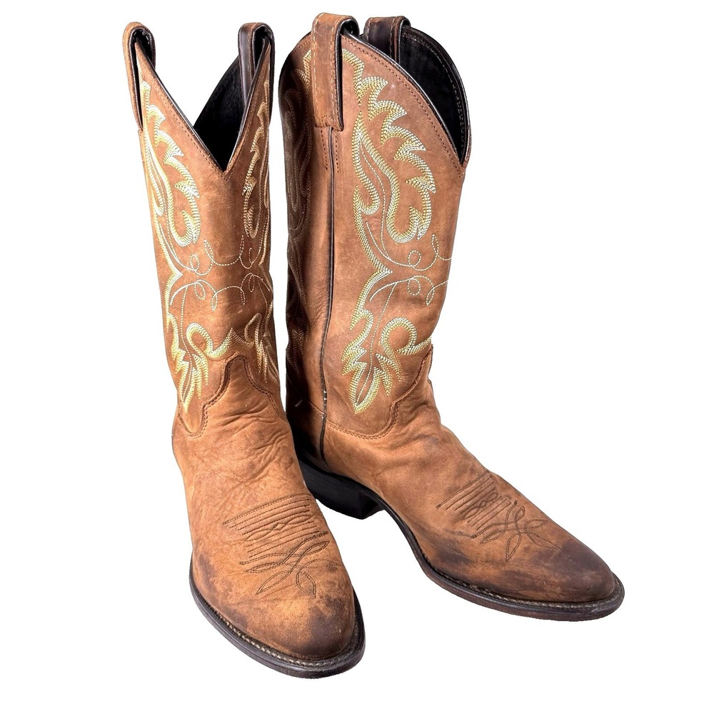 Justin L4932 Brown Leather Embroidered Western Cowgirl Boots Womens 7B USA